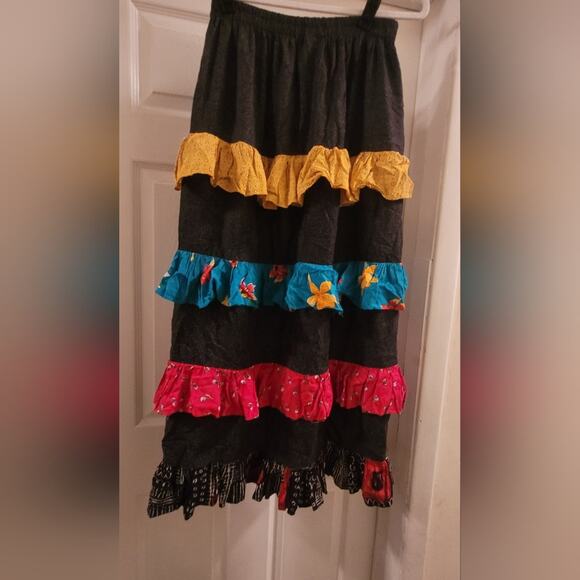 Vtg Ruffled Patchwork Broomstick Tiered Maxi Skirt Polka-Dot OS USA Made - Picture 6 of 11